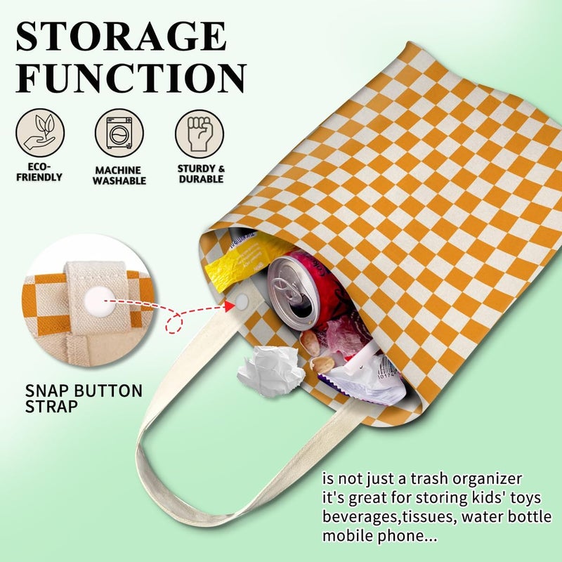 ABUIFDK Car Trash Can, Cute Car Trash Bag, Hanging Car Organizer and Storage Bag, Trash Bin for Car Accessories, Vehicle, Travelling, Camping Cute Orange Checkerboard - Image 3