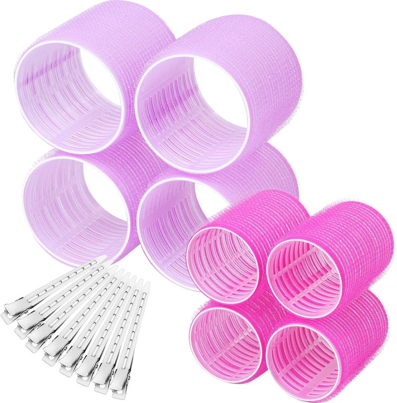 shynek Self Grip Hair Rollers Curlers 16 Pcs Set with 8Pcs Hair Rollers 2 Sizes (4 Jumbo & 4 Large) and 8 Pcs Hair Clips for Long Medium Short Thick Fine Thin Hair Volume Multicolor - Image 1