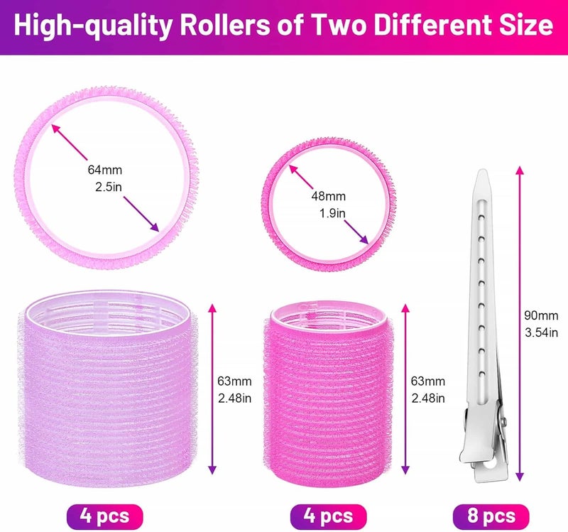 shynek Self Grip Hair Rollers Curlers 16 Pcs Set with 8Pcs Hair Rollers 2 Sizes (4 Jumbo & 4 Large) and 8 Pcs Hair Clips for Long Medium Short Thick Fine Thin Hair Volume Multicolor - Image 2