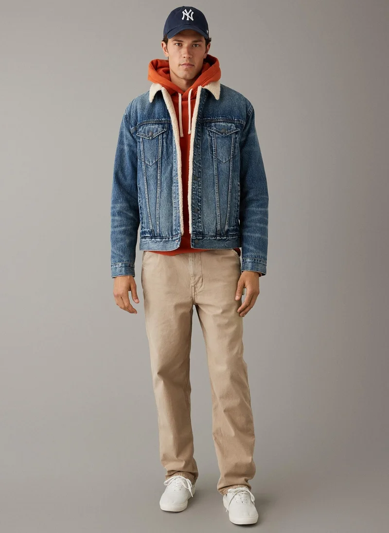 American Eagle Denim Sherpa Button Down Trucker Jacket
