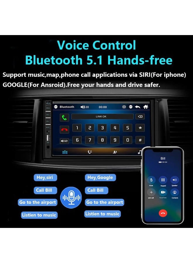 Naifay Car Stereo Double Din Radio with Bluetooth, Car Radio Touchscreen 7 Inch MP5 Player Car Stereo with Backup Camera Bluetooth, Mirror Link, FM/SWC/USB/SD/AUX, Car Audio Receivers with Subwoofer - Image 3
