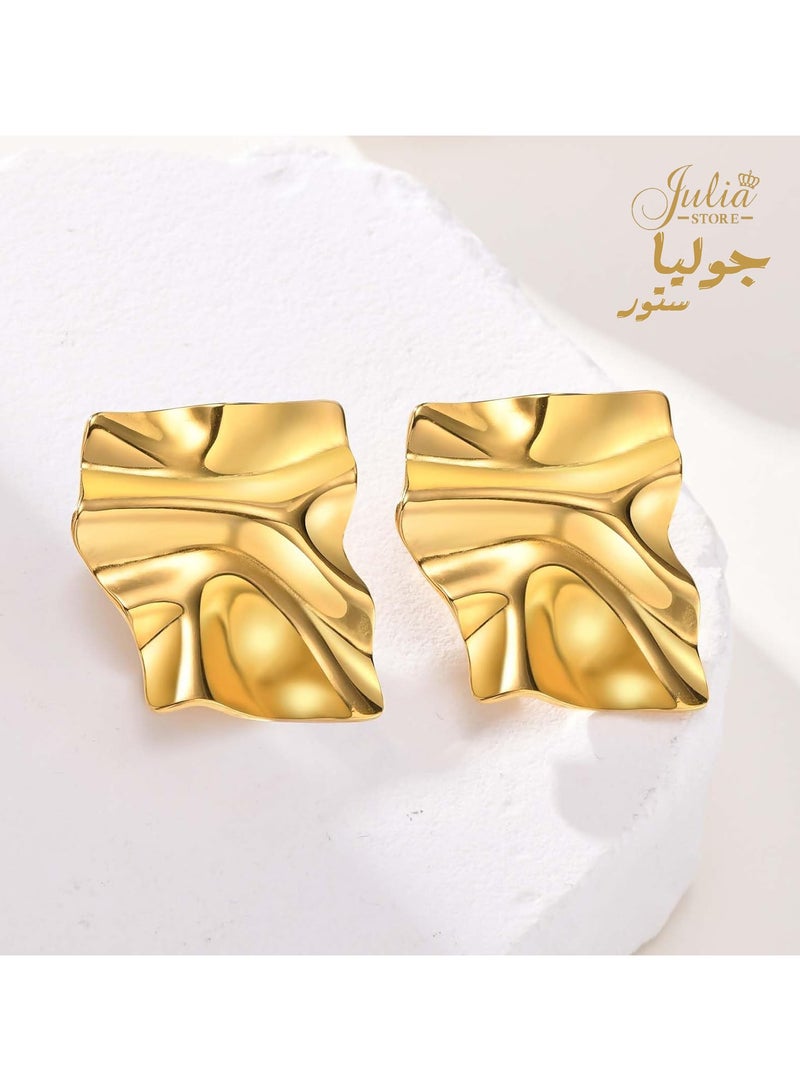 جوليا ستور أقراط نسائية كبيرة الحجم من الذهب عيار 18 قيراطًا مطلية بالذهب من الفولاذ المقاوم للصدأ - Image 1