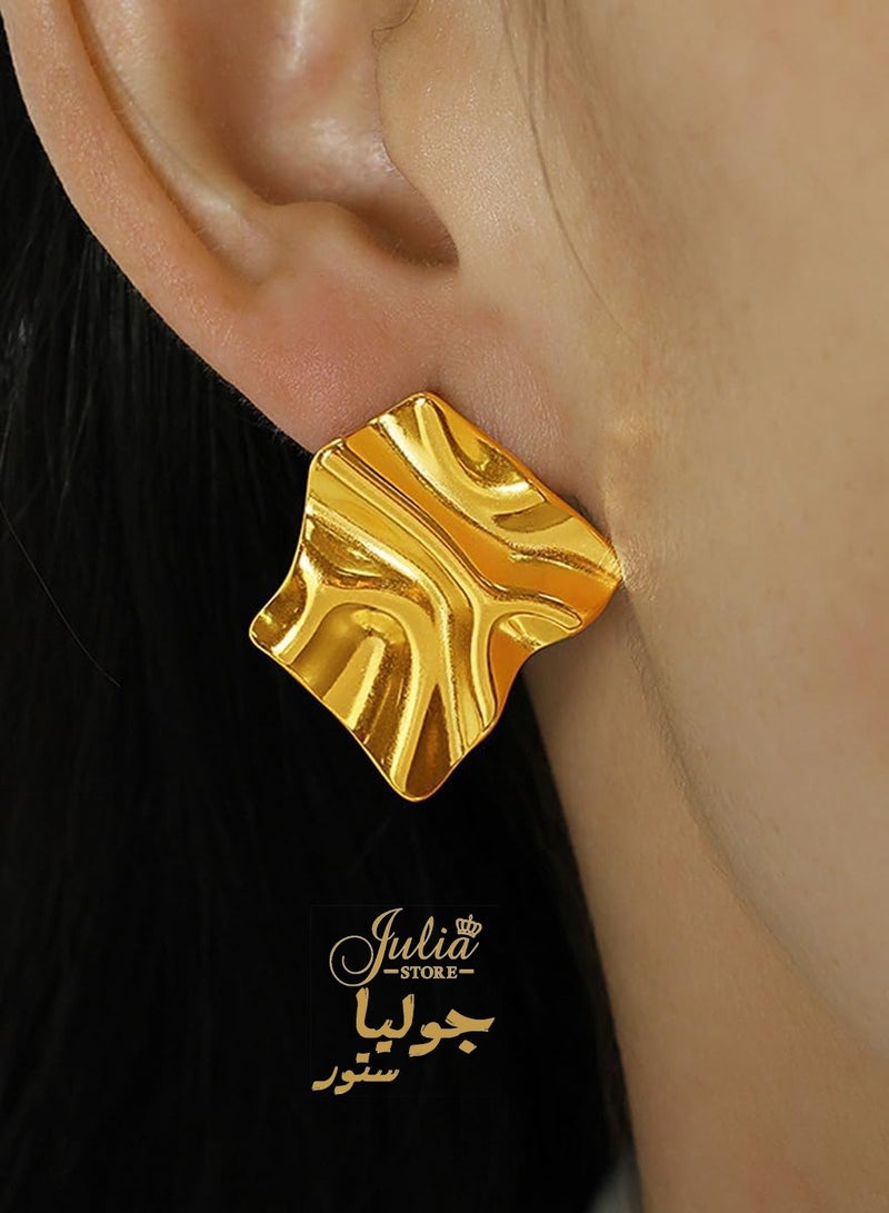 جوليا ستور أقراط نسائية كبيرة الحجم من الذهب عيار 18 قيراطًا مطلية بالذهب من الفولاذ المقاوم للصدأ - Image 2