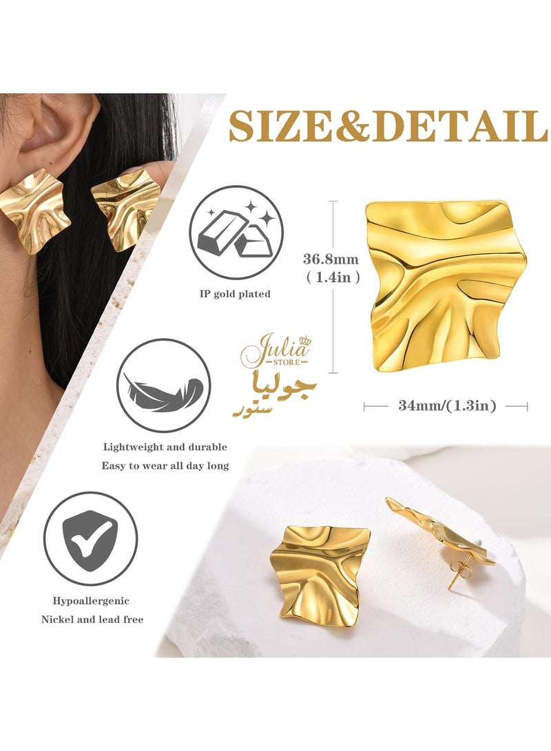 جوليا ستور أقراط نسائية كبيرة الحجم من الذهب عيار 18 قيراطًا مطلية بالذهب من الفولاذ المقاوم للصدأ - Image 3