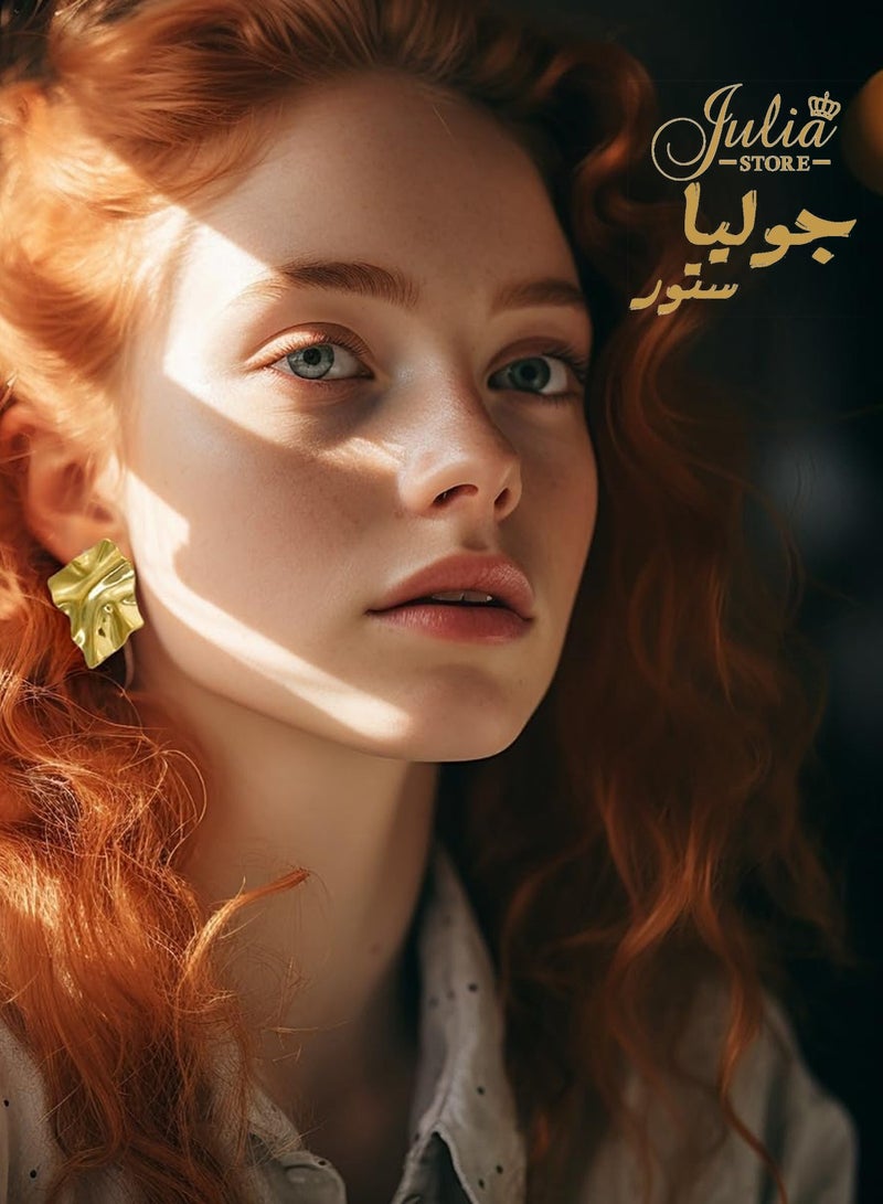 جوليا ستور أقراط نسائية كبيرة الحجم من الذهب عيار 18 قيراطًا مطلية بالذهب من الفولاذ المقاوم للصدأ - Image 4