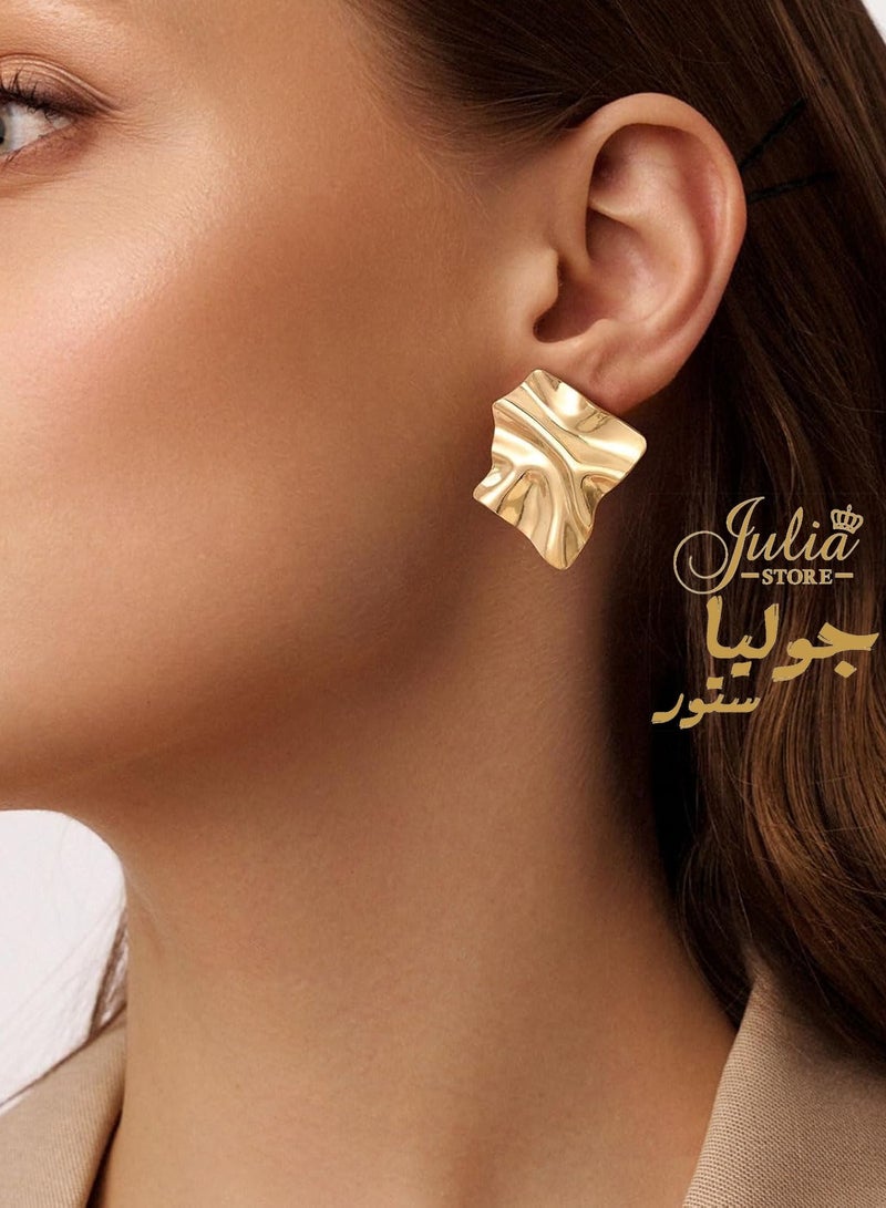 جوليا ستور أقراط نسائية كبيرة الحجم من الذهب عيار 18 قيراطًا مطلية بالذهب من الفولاذ المقاوم للصدأ - Image 5