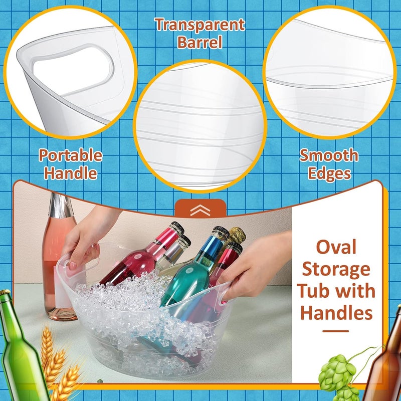 Norme 24 Pcs Oval Storage Tub with Handles 4.5L Plastic Ice Bucket, Wine, Beer, Champagne Drink Cooler for Parties, Beverage Storage Basket(Clear) - Image 4