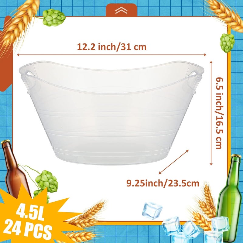 Norme 24 Pcs Oval Storage Tub with Handles 4.5L Plastic Ice Bucket, Wine, Beer, Champagne Drink Cooler for Parties, Beverage Storage Basket(Clear) - Image 2