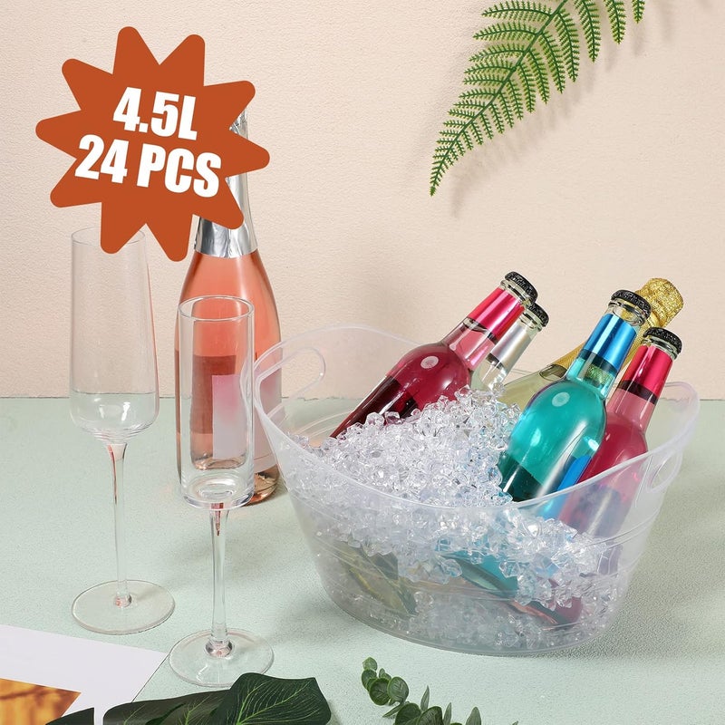 Norme 24 Pcs Oval Storage Tub with Handles 4.5L Plastic Ice Bucket, Wine, Beer, Champagne Drink Cooler for Parties, Beverage Storage Basket(Clear) - Image 5