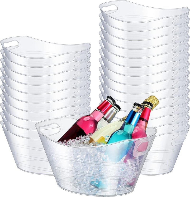 Norme 24 Pcs Oval Storage Tub with Handles 4.5L Plastic Ice Bucket, Wine, Beer, Champagne Drink Cooler for Parties, Beverage Storage Basket(Clear) - Image 1