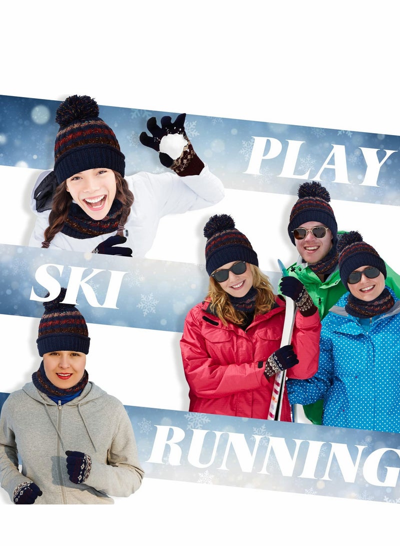 KASTWAVE طقم قبعة شتوية ووشاح وقناع وقفازات نسائية مكون من 3 قطع، قبعة تزلج مبطنة بالفليس الدافئ مع وشاح وقناع وجه وقفازات تعمل باللمس مع بوم بوم للفتيات - Image 3