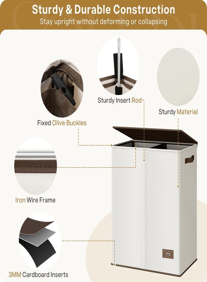 SOLEDI Luxury Double Laundry Hamper with Lid and Removable Bags, Large Hamper for Laundry, Laundry Basket 2 Sections, Collapsible Ditry Clothes Hamper for Bedroom, Laundry Room, Bathroom, Off-white - Image 3