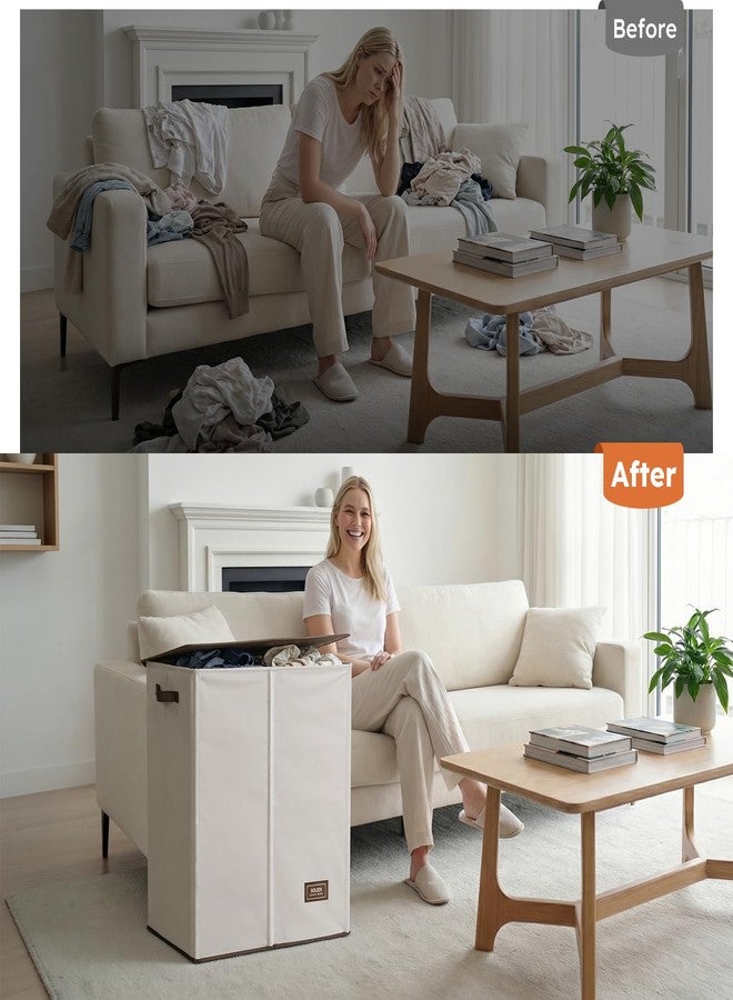 SOLEDI Luxury Double Laundry Hamper with Lid and Removable Bags, Large Hamper for Laundry, Laundry Basket 2 Sections, Collapsible Ditry Clothes Hamper for Bedroom, Laundry Room, Bathroom, Off-white - Image 4