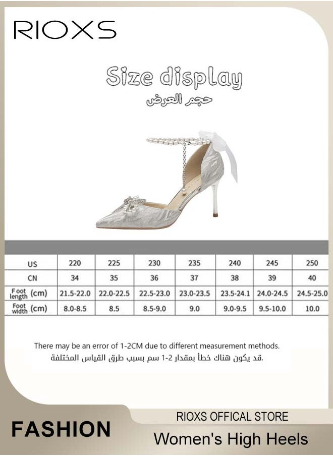 RIOXS - Women's Heeled Shoe, Fashion Rhinestones High Heels, Ladies Slingback Ankle Strap Stiletto Pumps Shoes, Pointed Closed Toe Heels Shoes, Chunky High Heel Pump For Wedding Party - Image 1