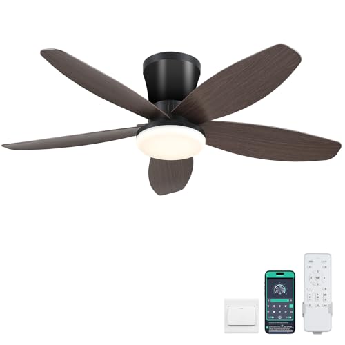 Surtime Ceiling Fans with Lights36 Low Profile Ceiling Fan with Light and RemoteAPP ControlFlush MountDC ReversibleLED Dimmable Modern Ceiling Fans for BedroomIndoorOutdoor Patio UseBrown