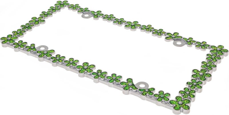CRAFTHOME 3D Shining Daisy Wrenth License Plate Frame from Pure Zinc Alloy Metal Perfect Plate Holder, Chrome with Green - Image 4