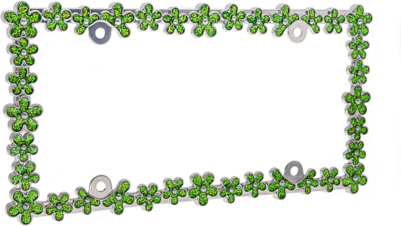CRAFTHOME 3D Shining Daisy Wrenth License Plate Frame from Pure Zinc Alloy Metal Perfect Plate Holder, Chrome with Green - Image 3