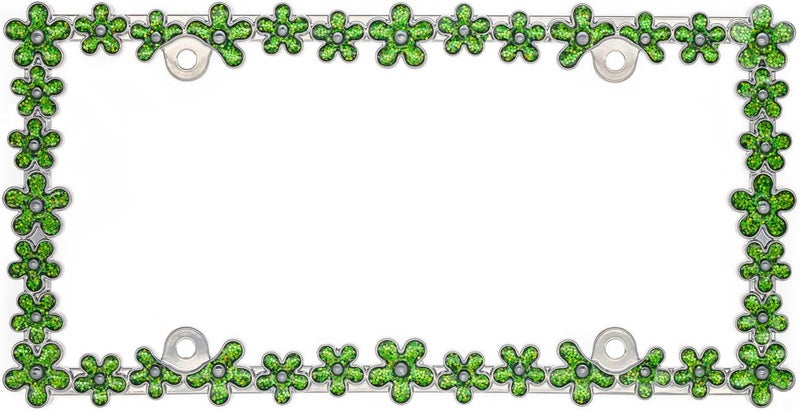 CRAFTHOME 3D Shining Daisy Wrenth License Plate Frame from Pure Zinc Alloy Metal Perfect Plate Holder, Chrome with Green - Image 2