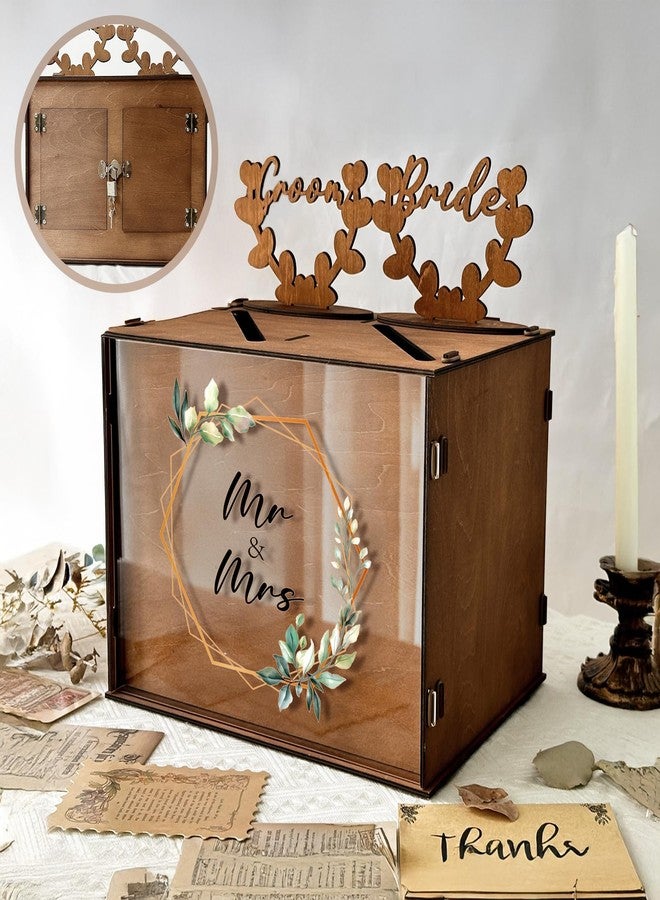 أور ورم صندوق بطاقات زفاف بني دافئ من OurWarm، مناسب لحفلات الاستقبال، مزود بفتحتين، صندوق خشبي كبير بتصميم عتيق مع قفل وفاصل، صندوق بطاقات هدايا ريفي على شكل مظروف لتزيين طاولة حفل زفاف أو حفل توديع العزوبية. - Image 1
