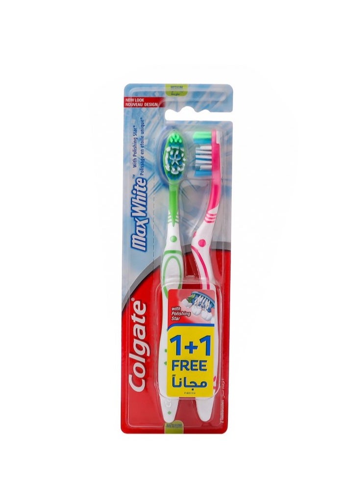 Colgate Colgate Max White Tooth Brush Medium Multicolor pack of 2 