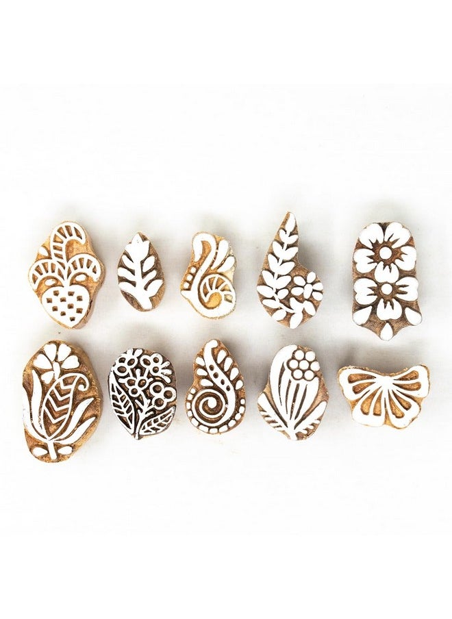 Hashcart Hashcart Wooden Indian Traditional Design Printing Stamps/Blocks for Printing Saree Border/Dresses/Craft Card Making/Scrapbook/Clay Pottery (Set of 10)  - Image 2