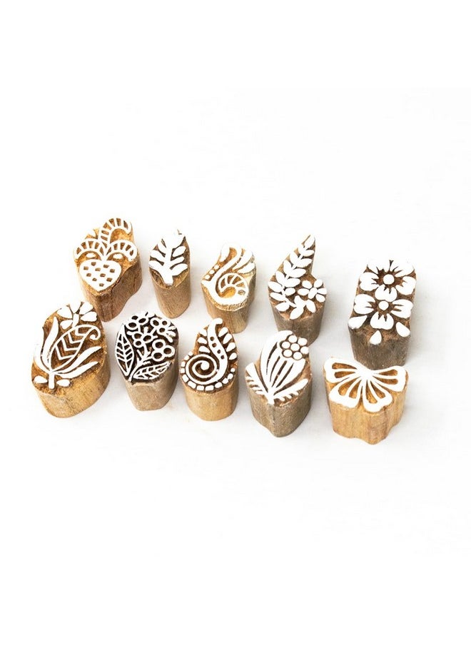 Hashcart Hashcart Wooden Indian Traditional Design Printing Stamps/Blocks for Printing Saree Border/Dresses/Craft Card Making/Scrapbook/Clay Pottery (Set of 10)  - Image 1