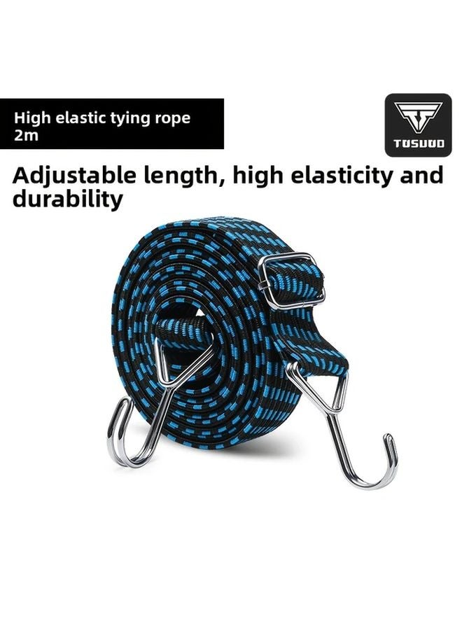 TOSUOD Blue and Black Elastic Rope Strap 78 Inches Adjustable Length High Elasticity for Motorcycle Outdoor Camping - Image 1