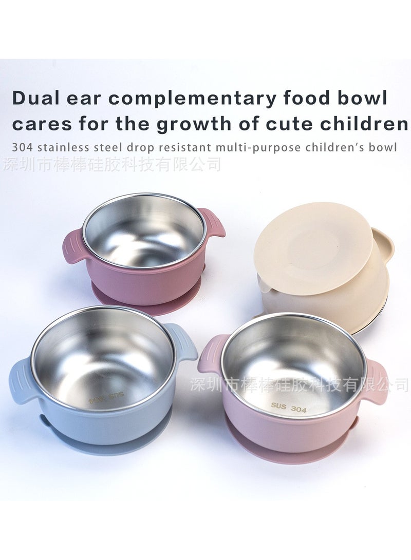 ZAYVA 5 Pcs Stainless Steel Baby Feeding Set, Kids Plates and Suction Bowls with Removable Silicone, Forks Spoons Pocket Bib for Baby Toddle - Image 4