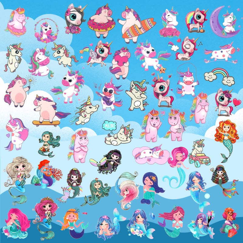 Metker Waterproof Temporary Tattoos For Kids - 260 Pieces | Unicorns & Mermaids | Temporary Tattoo Sheets for Girls | Party Favor for Goody Bags | Non-toxicã€Skin-Safe*ã€Cosmetic-Grade - Image 4