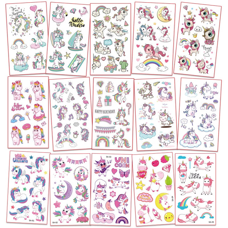 Metker Waterproof Temporary Tattoos For Kids - 260 Pieces | Unicorns & Mermaids | Temporary Tattoo Sheets for Girls | Party Favor for Goody Bags | Non-toxicã€Skin-Safe*ã€Cosmetic-Grade - Image 2