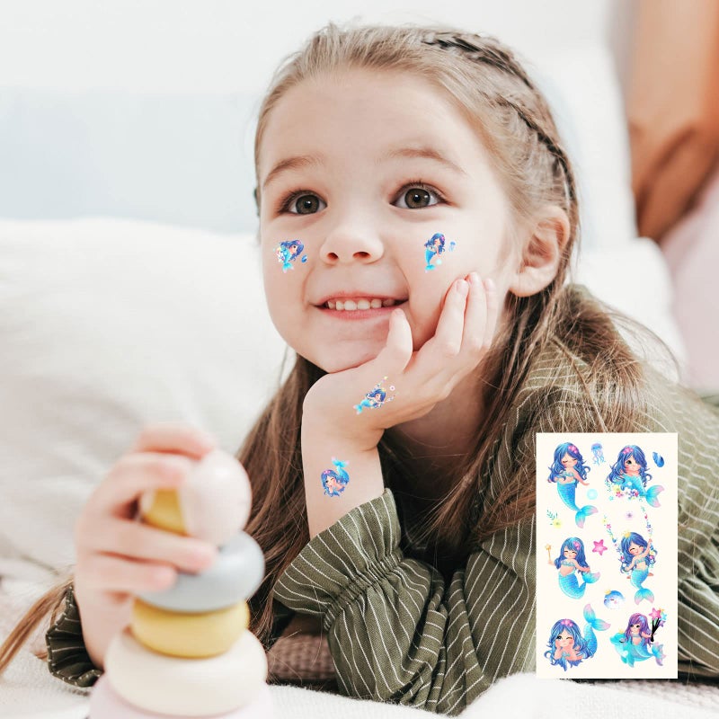 Metker Waterproof Temporary Tattoos For Kids - 260 Pieces | Unicorns & Mermaids | Temporary Tattoo Sheets for Girls | Party Favor for Goody Bags | Non-toxicã€Skin-Safe*ã€Cosmetic-Grade - Image 5