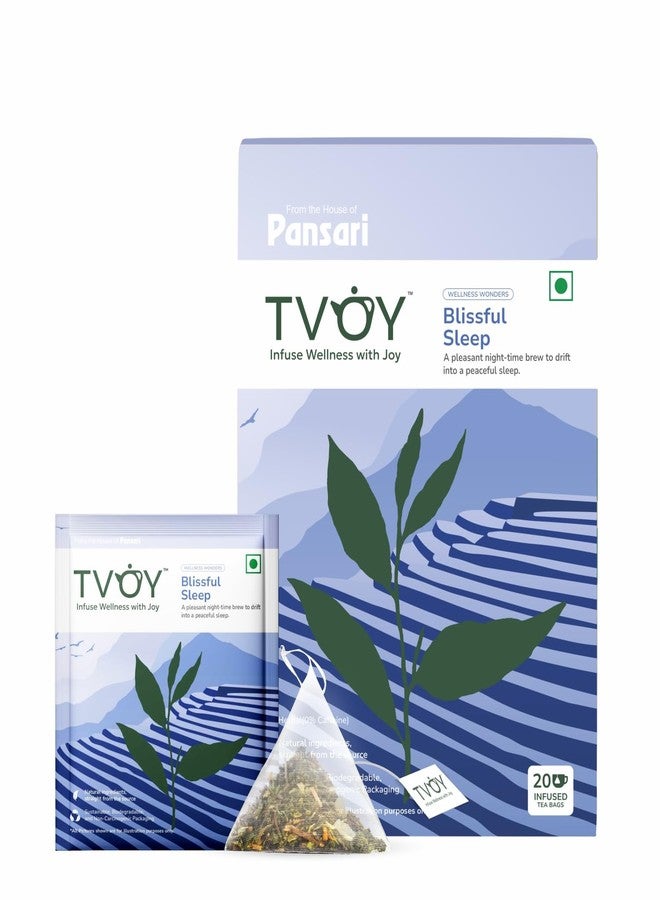 TVOY أكياس شاي أخضر من TVOY | أكياس شاي أعشاب Panayov Blissful Sleep مع البابونج لنوم عميق ومريح - 20 كيس شاي هرمي فاخر | شاي البابونج للنوم | شاي النوم - Image 1