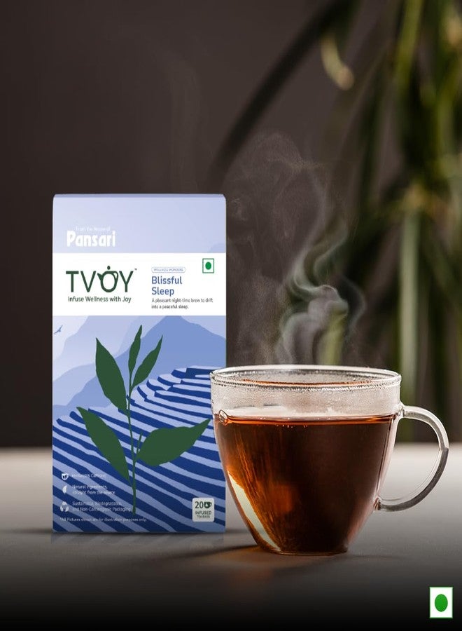 TVOY أكياس شاي أخضر من TVOY | أكياس شاي أعشاب Panayov Blissful Sleep مع البابونج لنوم عميق ومريح - 20 كيس شاي هرمي فاخر | شاي البابونج للنوم | شاي النوم - Image 2