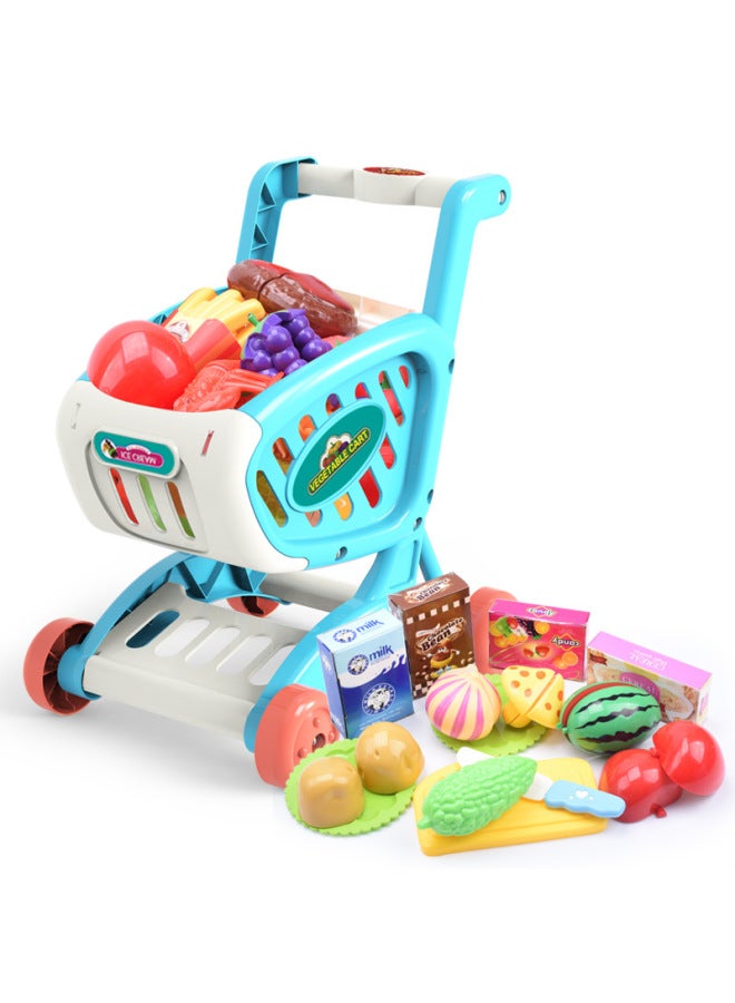 Children's Fun Shopping Cart Toys Play Home Supermarket Trolley Simulation Kitchen Fruits And Vegetables Cut And Cut 3-6