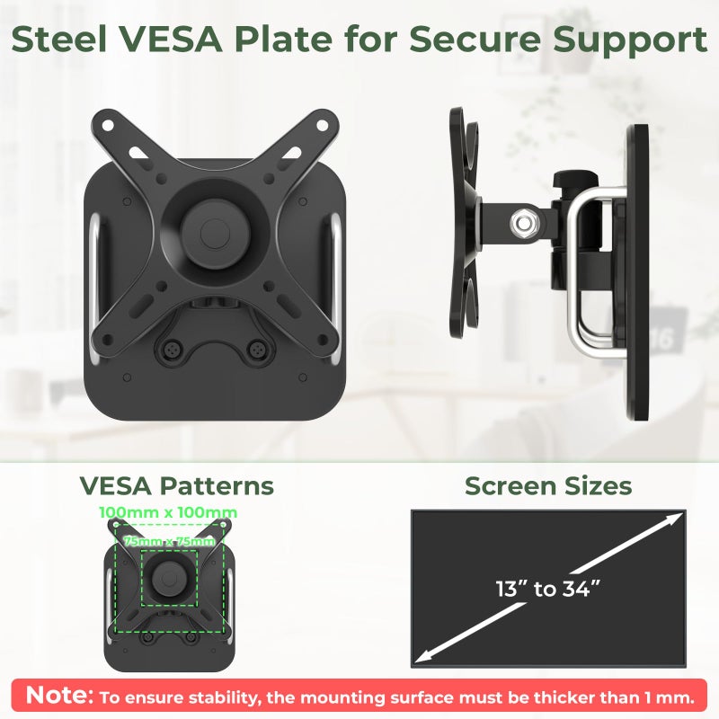 Motiexic Magnetic Monitor Mount for Steel Surfaces, Fits 13 to 34 Inch Screens, Holds up to 22 lbs, VESA 75/100 Compatible Mount for Computer and TV Monitor, No-Drill Installation with All Screws - Image 2
