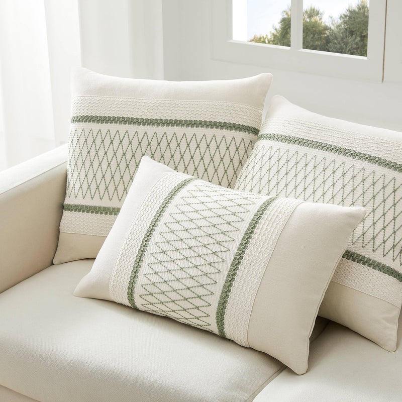 ZeeMart 2 Packs Cotton Boho Throw Pillow Covers 16x16 Inch Grid Green  Soft Farmhouse Decorative Couch Pillow Cases Sage Green Cushion Covers for Sofa Bed Living Room Home Decor - Image 5