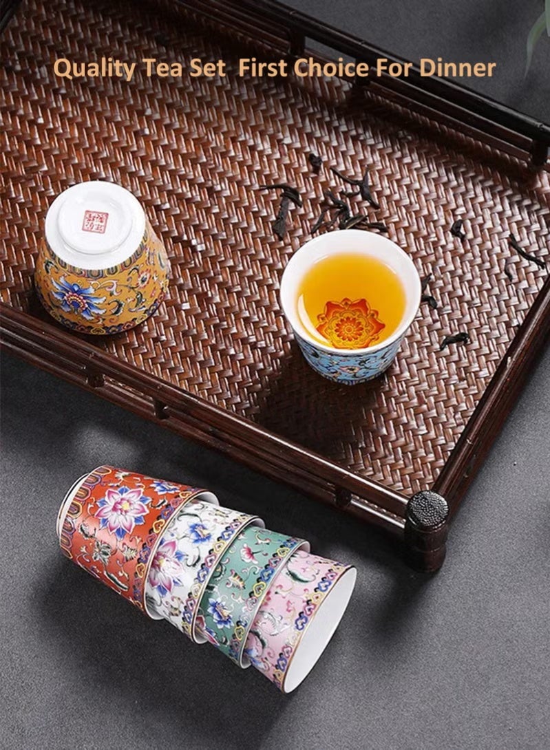 Relex Handmade Chinese Tea Set, 6-Pack Ceramic Kung Fu Teacups with Enamel Patterns, Porcelain Tea Cup Gift Set for Women, Traditional Handcrafted Tea Ware - Image 4