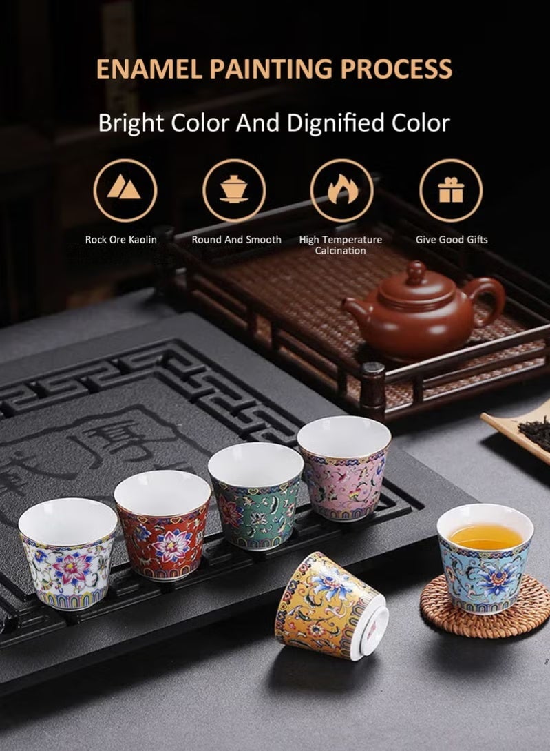 Relex Handmade Chinese Tea Set, 6-Pack Ceramic Kung Fu Teacups with Enamel Patterns, Porcelain Tea Cup Gift Set for Women, Traditional Handcrafted Tea Ware - Image 3