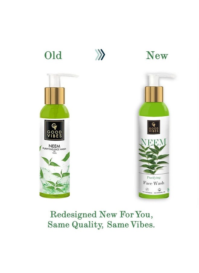 Good Vibes Neem Purifying Face Wash 120 Ml Anti Acne Pore Cleansing Exfoliating Formula For All Skin Types Natural No Parabens & Mineral Oil No Animal Testing  - Image 2