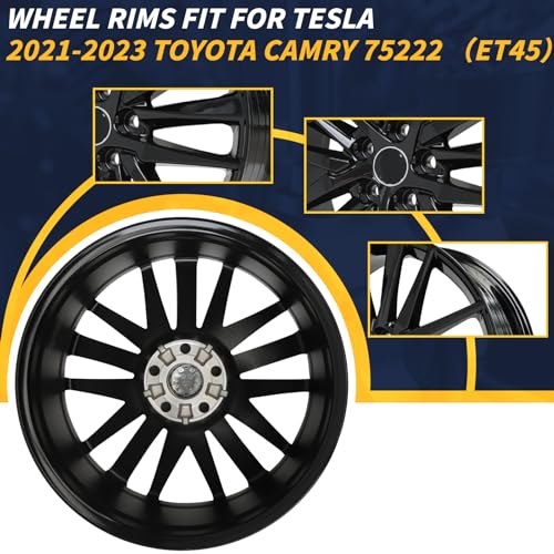 LUNEGUE 19x8inch 19 Inch 19“ Premium Aluminum Alloy Wheel Rim Compatible with Toyota Camry XSE 2021 2022 2023 2024, ALY75222U46N, OE Stock Specs, Gloss Black - Image 2