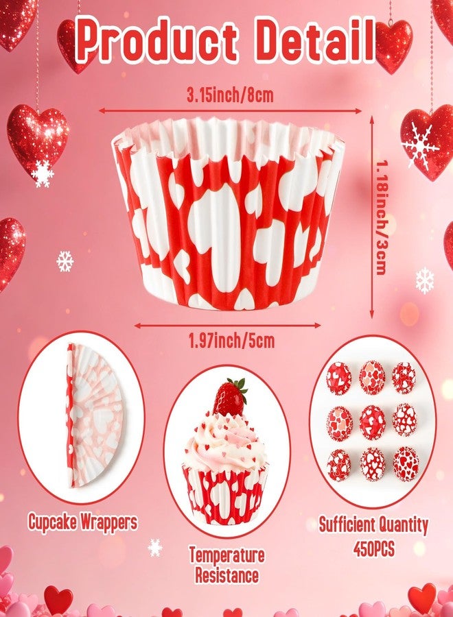 SANNIX Valentine's Day Heart Cupcake Liners, 450pcs Red White Seamless Love Theme Baking Cups,Romantic Red White Heart Baking Cups for Valentine’s Day, Weddings, and Special Celebrations - Image 4
