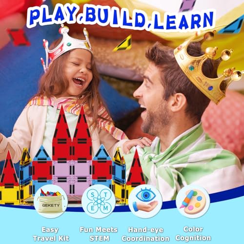 GEKETY Mini Magnetic Tiles for Kids, Magnetic Building Set, Construction STEM Travel Toys for Boy Girl Ages 3+, Montessori Preschool Learning Educational Sensory Magnet Creative Toy Gift for Toddlers, 32 Pcs - Image 4