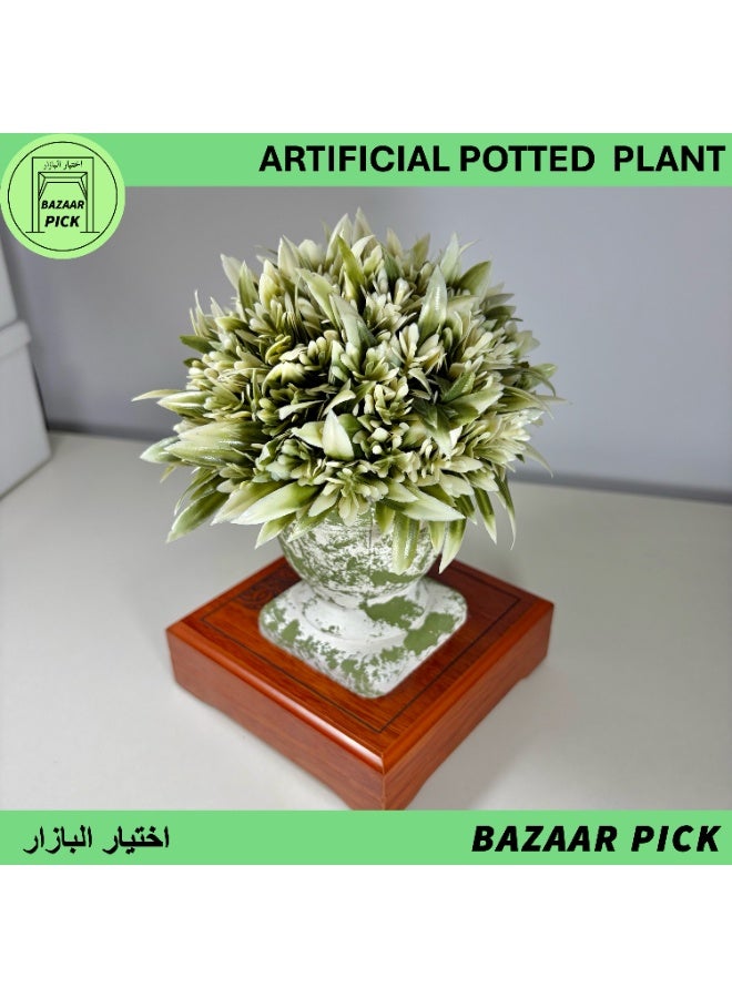 نبات اصطناعي مع مركن - عشب دائري أخضر وأبيض بارتفاع 17 سم (6.7 بوصة)، نباتات خضراء صناعية صغيرة لديكور المنزل والمكتب - Image 5