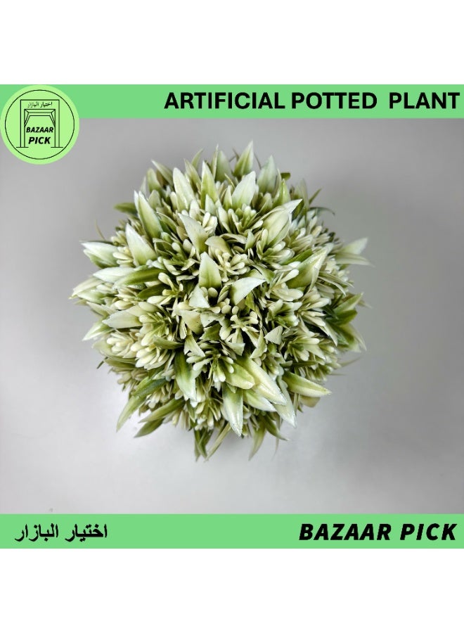 نبات اصطناعي مع مركن - عشب دائري أخضر وأبيض بارتفاع 17 سم (6.7 بوصة)، نباتات خضراء صناعية صغيرة لديكور المنزل والمكتب - Image 3