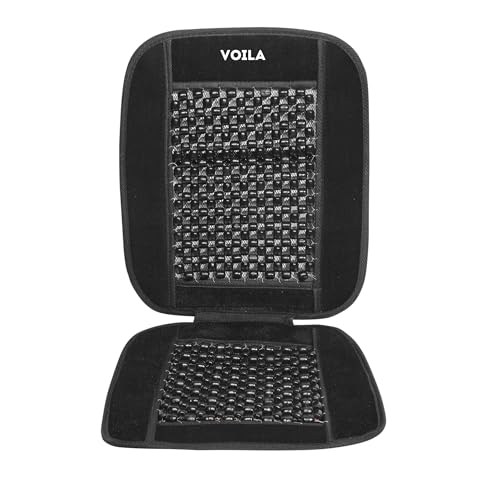 Voila Wooden Beads Velvet Seat Cover for Car Acupressure Design Universal Size Black - Image 1