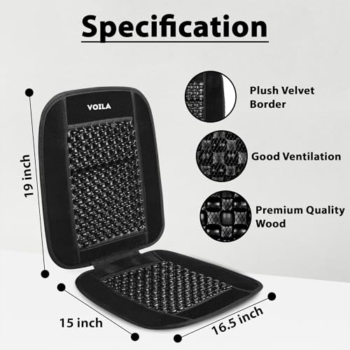 Voila Wooden Beads Velvet Seat Cover for Car Acupressure Design Universal Size Black - Image 3