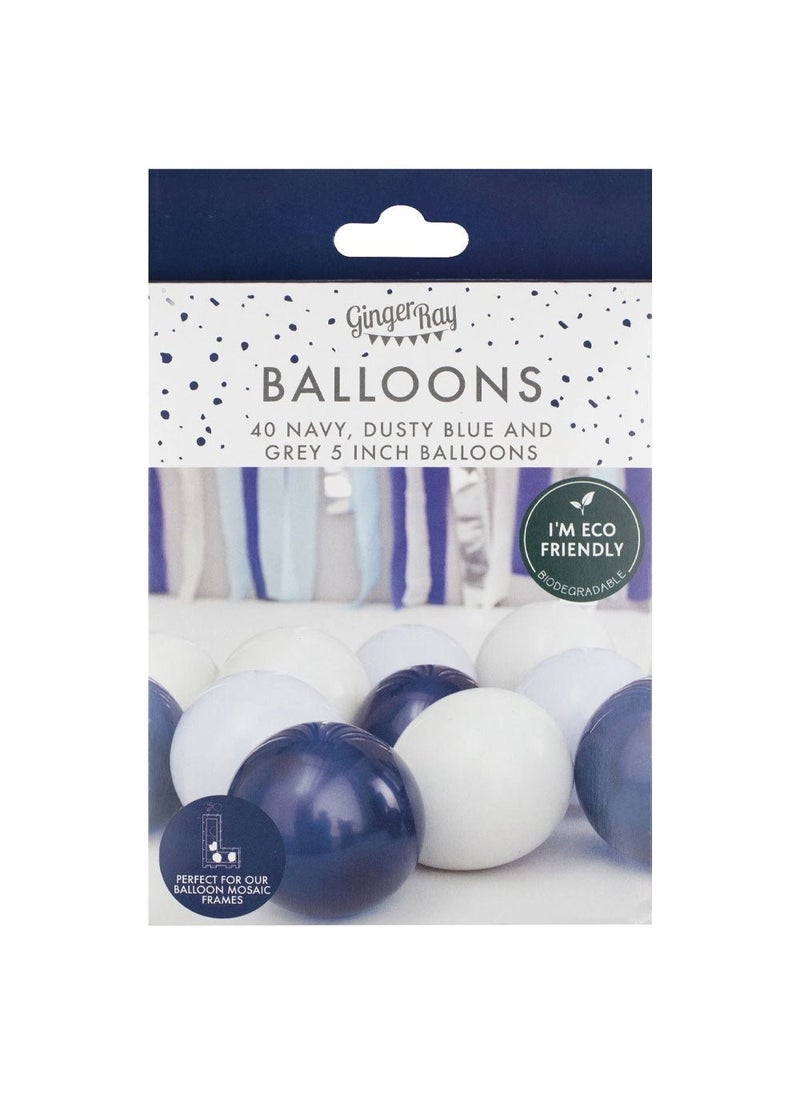 Ginger Ray Mini Balloons Blue Gray Mix 13cm 40-Pack - Image 3