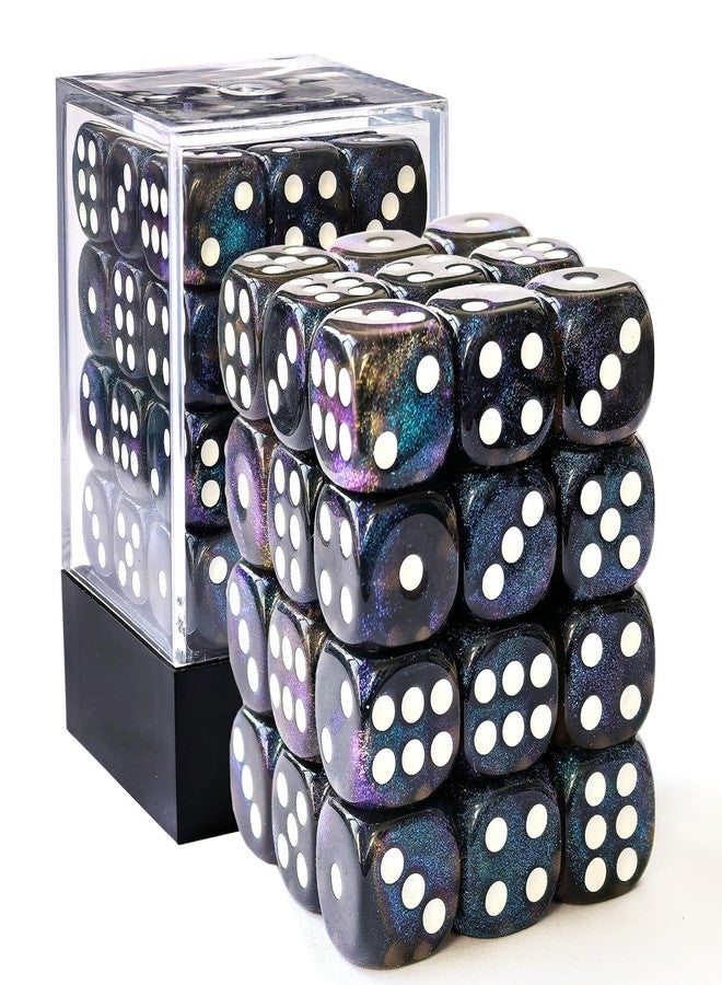 Bescon Moonstone 12mm 6 Sided Dice 36 in Brick Box, Semi Translucent Black D6 Dice with Blue Shimmery, 12mm Six Sided Die (36) Block of Moonstone Dice - Image 1