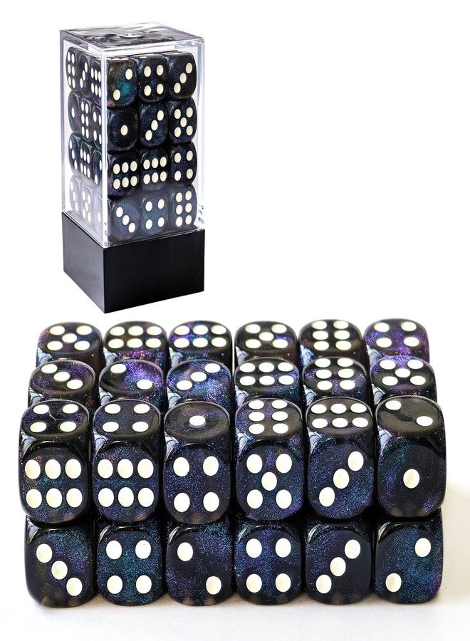 Bescon Moonstone 12mm 6 Sided Dice 36 in Brick Box, Semi Translucent Black D6 Dice with Blue Shimmery, 12mm Six Sided Die (36) Block of Moonstone Dice - Image 3