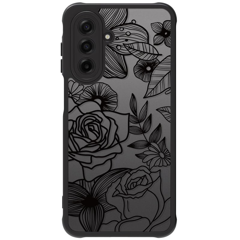 Dumkery Cute Phone Case Compatible with Samsung Galaxy A17 4G/ 5G, Rose Aesthetic Black Line Art Flowers Pattern Print, Hard PC Heavy Duty Protection Cases Cover for Girls Women - Image 1